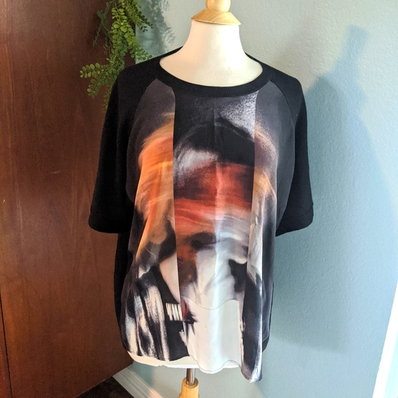 All Saints Tops - All Saints Black Short-Sleeve Graphic Front Panel Blouse